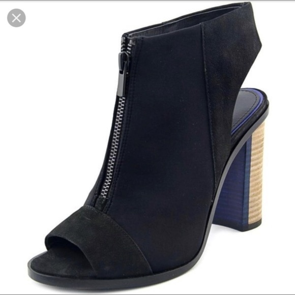 Elie Tahari neoprene zip front stacked wooden heel peep toe ankle bootie sandal - Picture 2 of 6